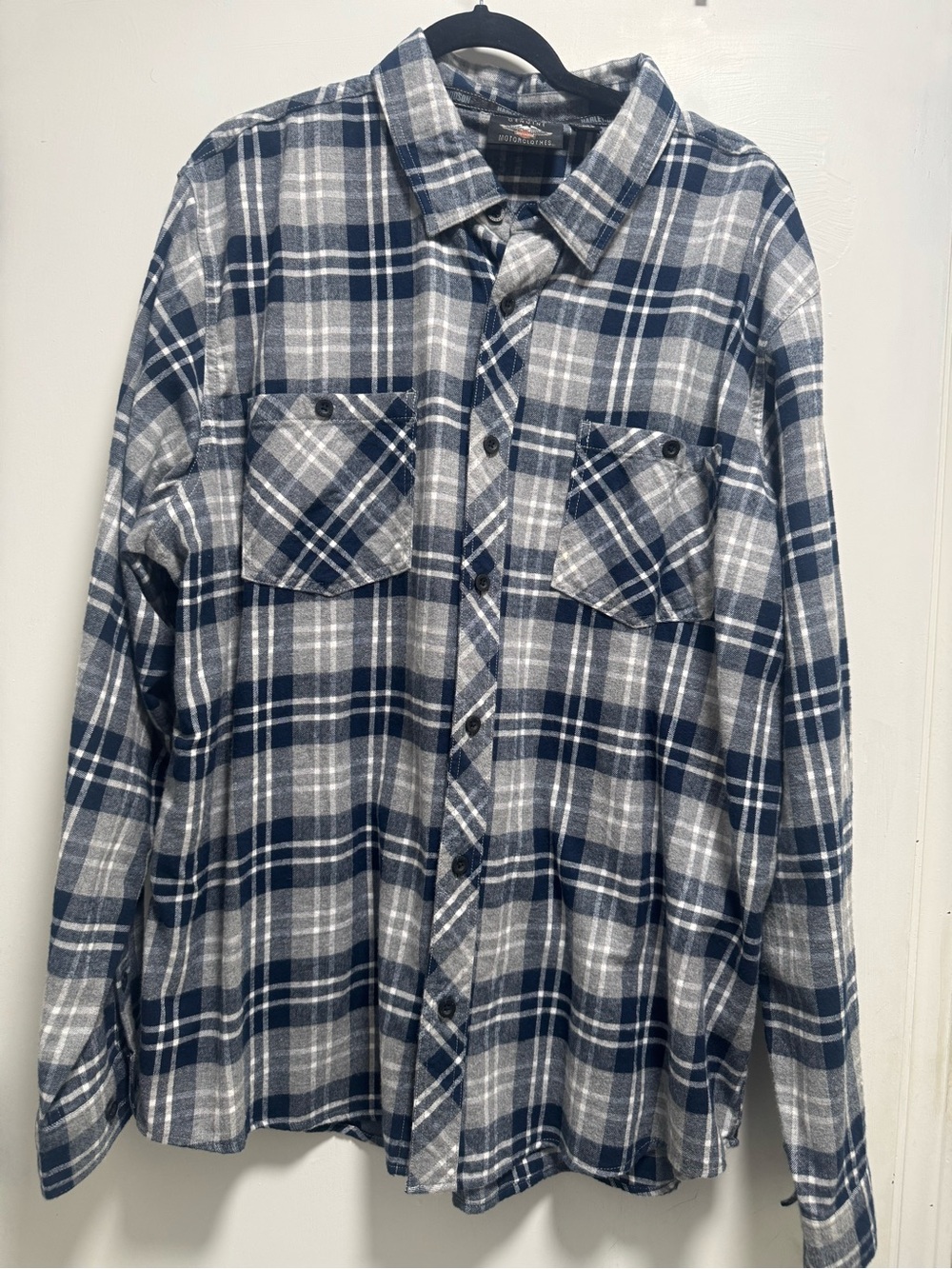 Harley-Davidson Blue and Gray Plaid Button-Down Shirt